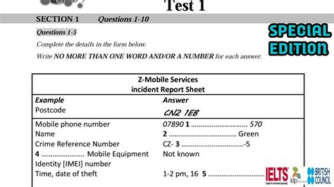 Z Mobile Services Incident Report Sheet Ielts Listening.
